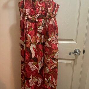 Spaghetti Strap Smock Dress Red Floral - LARGE